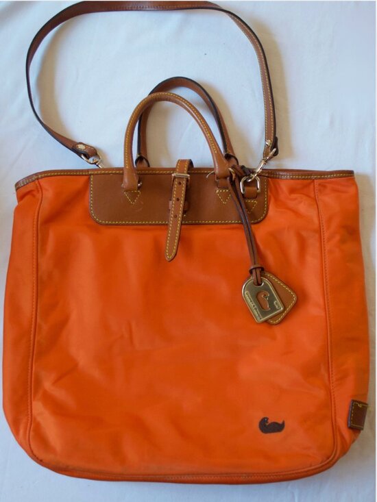 Dooney & Bourke Handbags - Dooney& Bourke “Nylon Editor’s Tote” in Orange with Leather Trim and Pink Lining